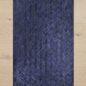 Handmade Navy Blue Leather Rug, Modern Chevron Pattern, Luxury Area Rug