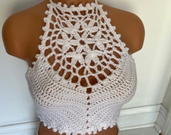 Crochet Crop Top PATTERN: Katrina Lace Halter, Boho Festival Top (PDF Pattern)