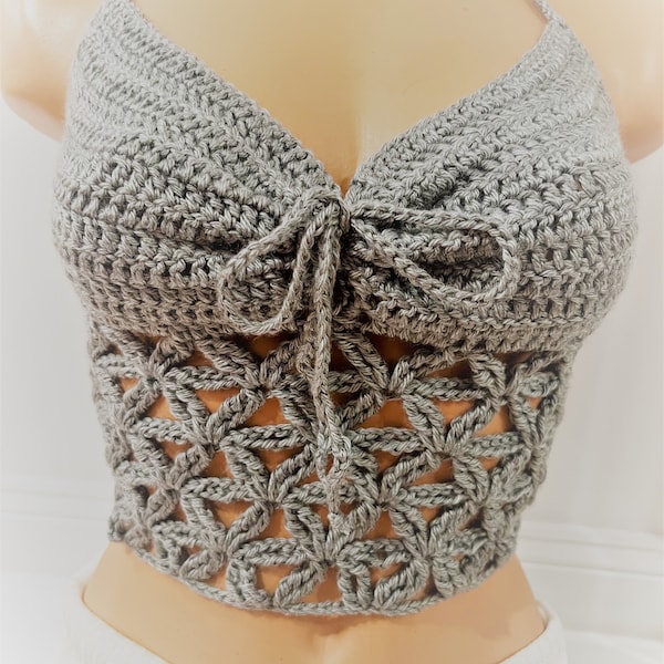 Crochet PATTERN-Summer with Flowers Crochet top pattern-Women crochet pattern-Crop top pattern-Festival top pattern