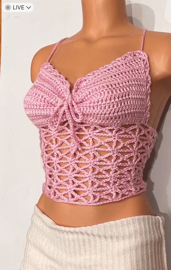 トップス antique coral pink crochet cover top lucky-vintage-seattle-1930s-