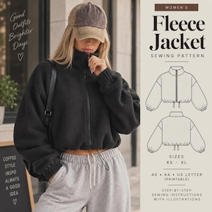 Jacket Sewing Pattern PDF, Women's Cropped Windbreaker, Zipper Front Drawstring Hem, Adjustable Casual Jacket, Digital Sewing Pattern