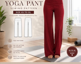 Patroon voor yogabroek, naaipatroon voor loungebroek, patroon voor stretchbroek voor dames, patroon voor broek met wijde pijpen