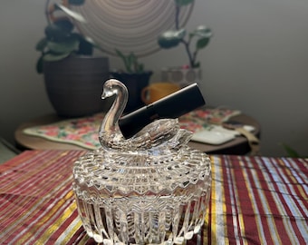 Vintage Jeannette Glass Swan Powder Jar & Lipstick Holder