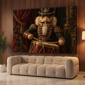 Classic Nutcracker Soldier Christmas Canvas Wall Art, Festive Holiday Drum Player, Traditional Holiday Home Decoration, Seasonal Vintage