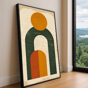 Minimalist Abstract Shapes Canvas, Geometric Mid-Century Wall Art, Earth Tone Home Decor