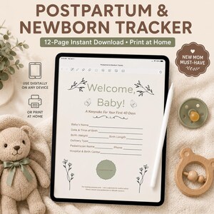 Postpartum Newborn Tracker: 12-Page Digital Planner. PDF Download
