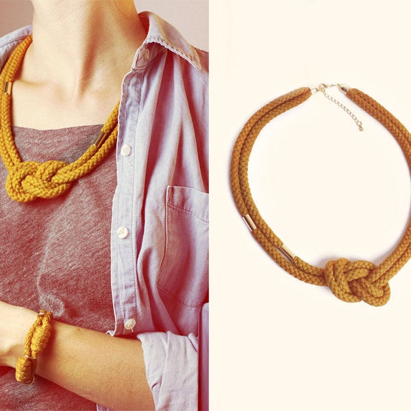 Reserved for Floweringheathers - Knotted Cotton rope necklace in mustard