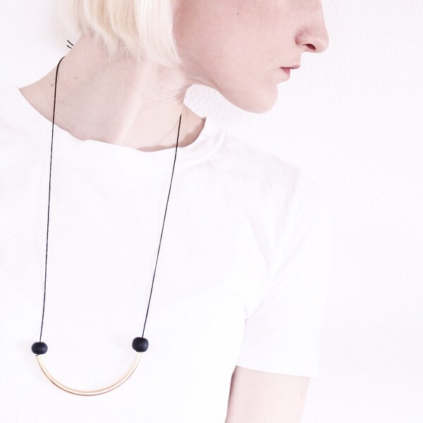 BlackGold - Long necklace with polymer beads