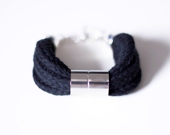 Black & Silver - Beaded Cord bracelet