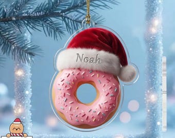 Personalized Donut Christmas Ornament Custom Pink Donut 2D Flat Acrylic Ornament Name Keepsake Holiday Gift