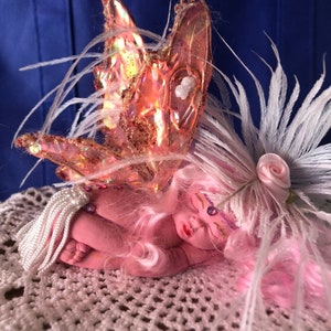 Fairy baby Cleo, Fairy, pink fairy, garden art, fairy garden , miniature baby , miniature fairy, miniature wings, fairy pink baby