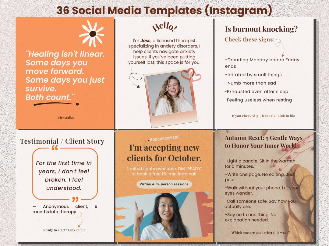 Therapist Social Media Templates | Health, Wellness Coach | 36 Editable ...