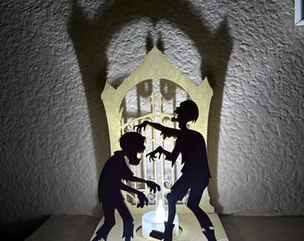 Halloween Zombie Shadow Caster Lantern with LED – Laser Cut Wooden Decor