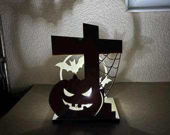 Halloween Bat Shadow Caster Lantern with LED – Laser Cut Wood Decor