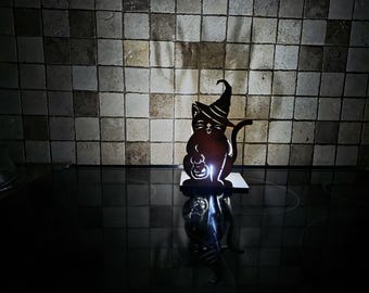 Halloween Black Cat Shadow Caster Lantern with LED – Laser Cut Wood Decor