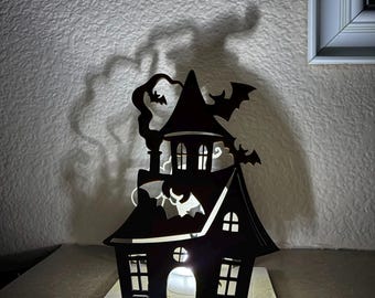 Halloween Witch Shadow Caster Lantern with LED – Laser Cut Spooky Wood Decor