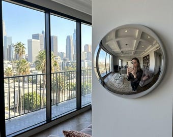Convex Chrome Bubble Mirror | Y2K Funky Room Decor | Space Age Fisheye Wall Mirror | Retro Metallic Aesthetic Apartment Art, 10"
