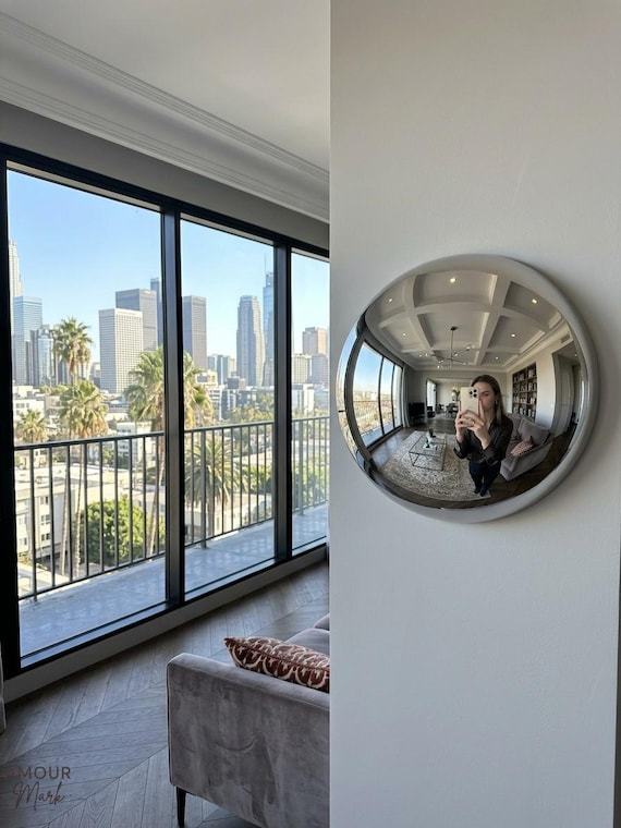 Convex Chrome Bubble Mirror | Y2K Funky Room Decor | Space Age Fisheye Wall Mirror | Retro Metallic Aesthetic Apartment Art, 10"