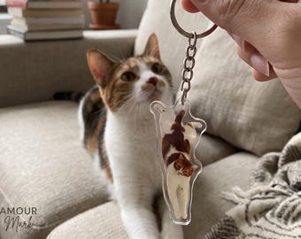 Custom Pet Portrait Keychain, Personalized Dog Cat Charm, Acrylic Keepsake (1 Week Processing)