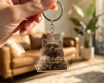 Custom Pet Photo Keychain, Personalized Acrylic Cat Face Charm, Dog Mom Gift (Digital File)