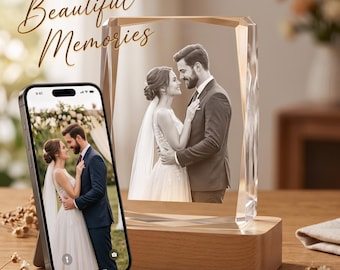 Personalized 3D Photo Crystal | Custom Laser Engraved Glass Keepsake (LED Light Base)