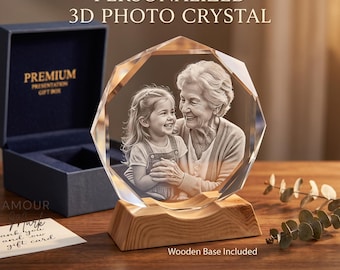 Custom 3D Photo Crystal Keepsake, Laser Engraved Heart Sphere, Pet Memorial Gift (With Wooden Base)
