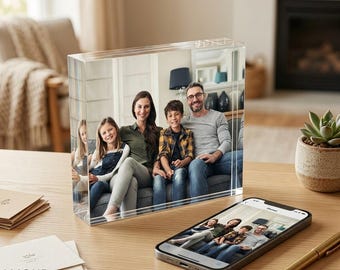 Custom Acrylic Photo Block, 3D Floating Glass Effect, Anniversary Gift (4x4, 4x6, 5x7)