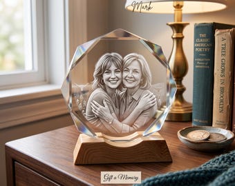 Custom 3D Photo Crystal Keepsake | Laser Engraved Glass Block Gift for Mom