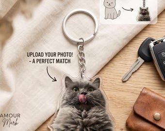 Custom Pet Photo Keychain, Acrylic Dog Cat Charm, Personalized Keepsake Gift