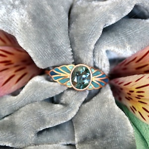 Art Nouveau Style Ring; Setting Only; Made to order; Vitreous Enamel; 14K Gold; Alternative Engagement Ring; Bezel Set Ring; Custom