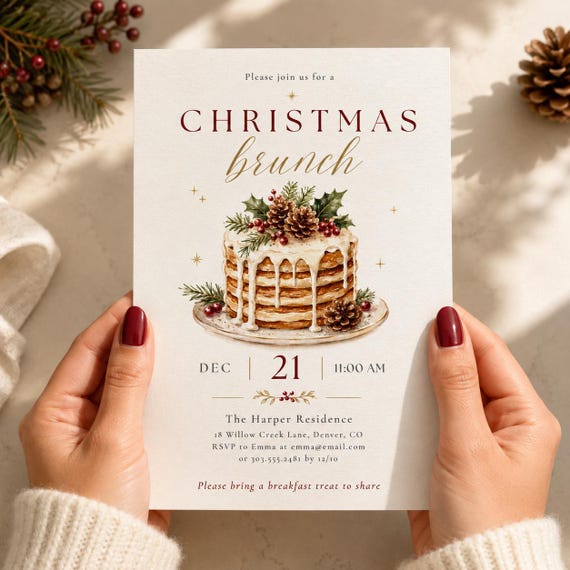 Christmas Brunch Invitation | Holiday Breakfast Party Invite | Winter Brunch Template | Editable Canva Christmas Party Invitation AE016