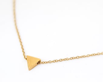 Triangle Necklace for Women, Gold Tone Stainless Steel Triangle Bead Pendant, Custom Chain Length, Layering Minimal Gift For Her, Casual