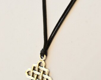 Infinity necklace for women, silver tone celtic knot endless pendant, black cord, gift for her, custom spiritual yoga jewelry, minimalist
