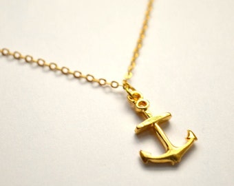 Gold anchor necklace, nautical anchor pendant, gold chain necklace, beach gift for her, gold jewelry Layering necklace, necklace for her