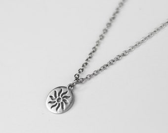 Sun Necklace, Women's Necklace Stainless Steel Sun Pendant, Silver Chain, Waterproof, Christmas Gift for Her, Yoga Jewelry, Stocking Stuffer