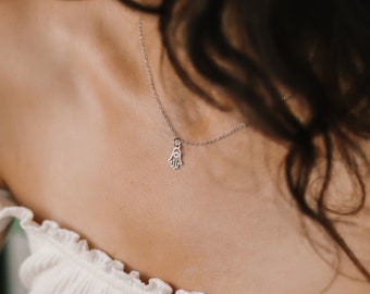 Hamsa Necklace for Women, Silver tone Stainless Steel Pendant Waterproof Chain, Evil Eye Protection Pendant, Hand of Fatima Gift for Her