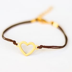 Heart bracelet for women gold tone charm brown string bracelet love bracelet  dainty jewelry anniversary gift for her waterproof custom gift