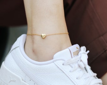 Heart anklet, waterproof gold chain ankle bracelet, tiny heart bead charm anklet, personalised anklet, thin gold anklet, gift for her, beach