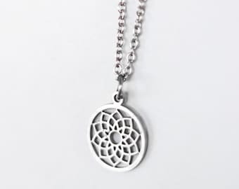 Lotus Necklace, Seventh Crown Chakra, Silver Tone Chain Necklace, Thousand Leaves Lotus, Gift For Her, Yoga Jewelry, Spiritual, Sahasrara