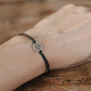 Sun bracelet for women silver tone sun charm black string bracelet waterproof jewelry girlfriend gift for her summer sunshine bracelet gift