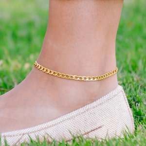 Gold chain anklet for women gold plated flat chain bridesmaids gifts flat chain ankle bracelet minimalist dainty jewelry wife gift for her
