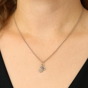 Silver Tone Om Pendant Necklace: Stainless Steel Chain, Yoga Spiritual Jewelry