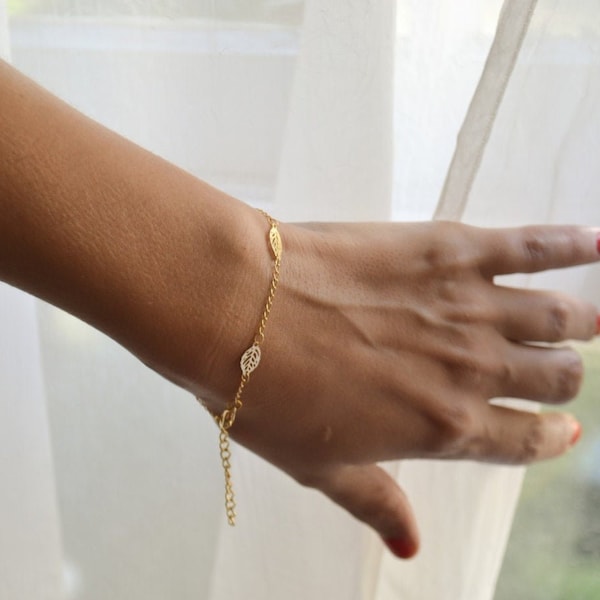 Delicate Double Leaves Thin Wire Cuff Bracelet Personalized Leaf Jewelry Party Gifts 10pcs-G040