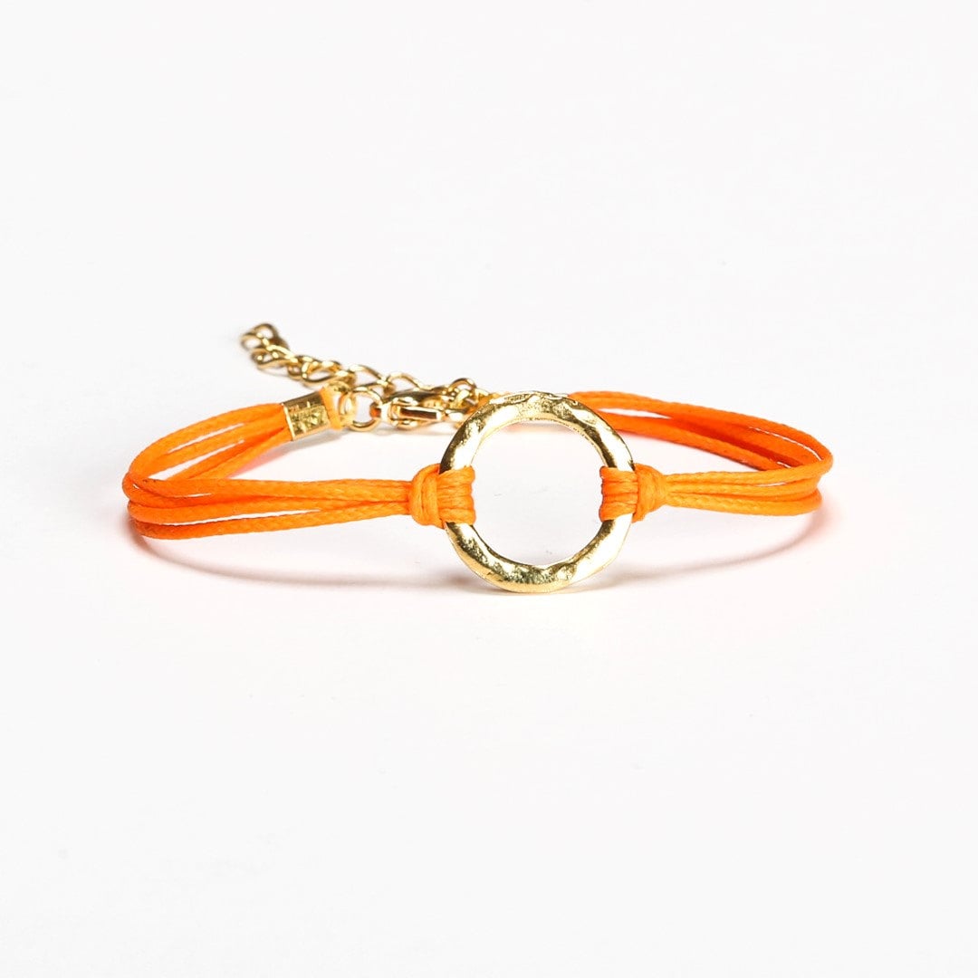 Karma Bracelet, Orange String Bracelet With Gold Circle Charm, Mother's