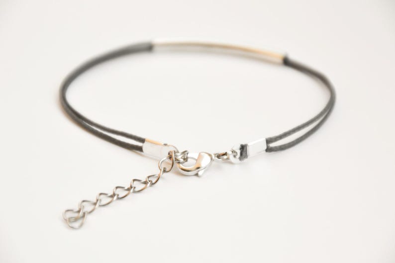 Silver bar bracelet, turquoise cord bracelet with a silver plated tube, teal string, stack bracelet, minimalist jewelry, gift for her