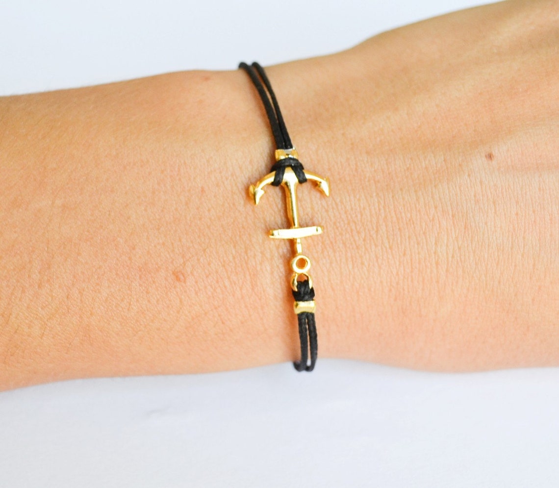 Anchor Bracelet for Women Black Cord Bracelet With Gold Etsy