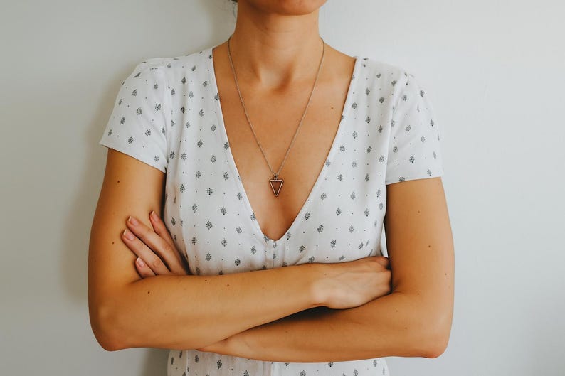Triangle necklace for women silver inverted triangle pendant chain necklace stainless steel chain birthday gift for her summer jewelry
