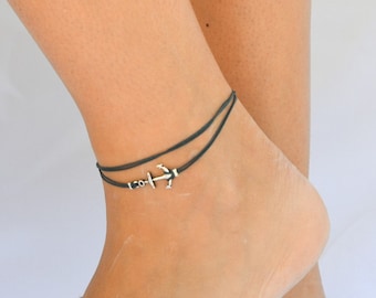 Anchor Anklet for Women Silver Plated Anchor Charm Cotton Wrapped Cord Ankle Bracelet Blue Cotton String Custom Color