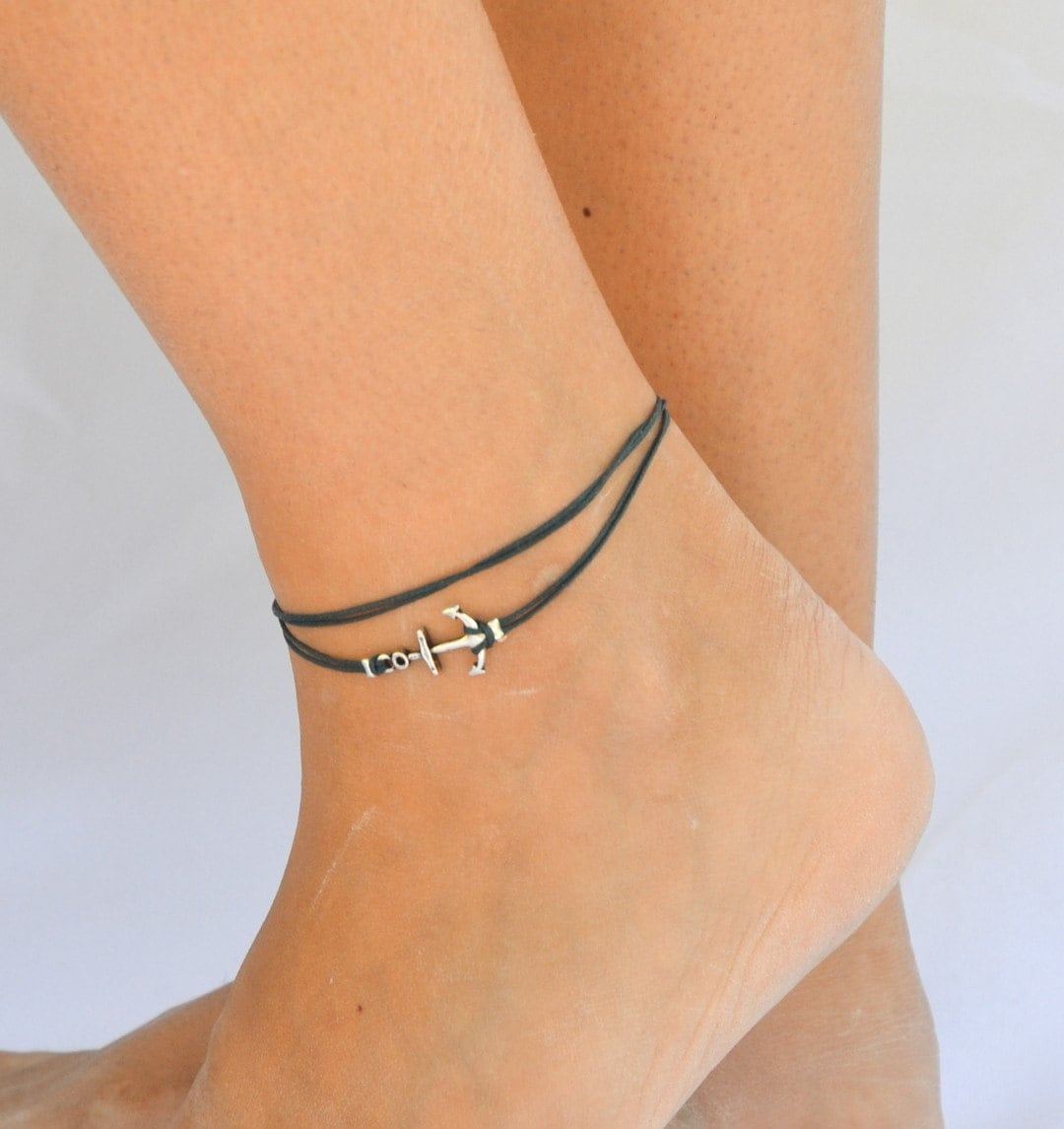 Anchor Anklet Blue Dainty Wrap Anklet With a Silver Anchor Etsy