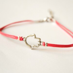 Hamsa anklet pink cord ankle bracelet Hand if Fatima charm silver Hamsa charm birthday gift for wife evil eye protection inimalist jewelry